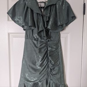 Saints + secrets green ruffle dress satin